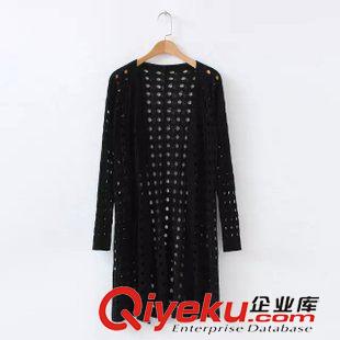 8.6新款 15秋裝新款 韓版圓孔鏤空中長款針織開衫外套女原始圖片3