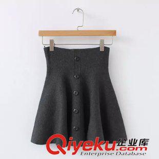 8.6新款 15秋裝新款 韓版純色單排扣針織高腰傘裙半身裙 女原始圖片2