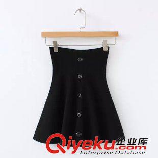 8.6新款 15秋裝新款 韓版純色單排扣針織高腰傘裙半身裙 女原始圖片3