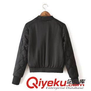 8.4新款 15秋裝新款 歐美風(fēng)飛行員純色百搭?yuàn)A克 短款外套女原始圖片2