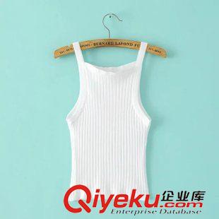 8.4新款 15秋裝新款 歐美風A一字領高腰短款緊身吊帶針織小背心 女原始圖片2