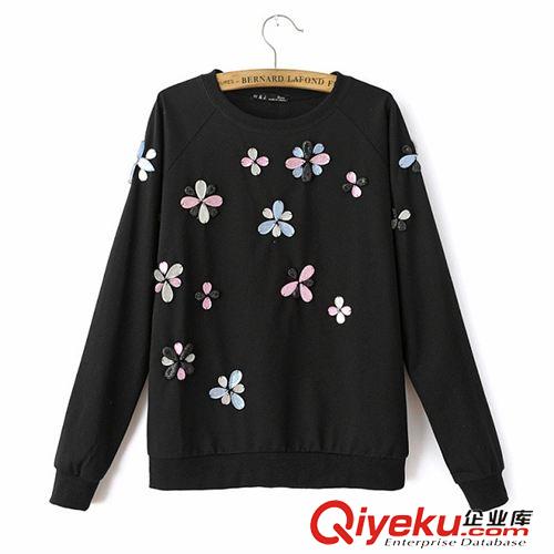 8.3新款 15秋裝新款 歐美風寶石花朵長袖衛衣 女原始圖片3