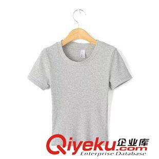 7.25新款 15秋款 A復古風薄款螺紋棉彈力緊身修身短款露臍圓領短袖T 女原始圖片2