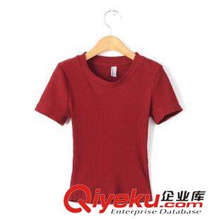 7.25新款 15秋款 A復古風薄款螺紋棉彈力緊身修身短款露臍圓領短袖T 女原始圖片3