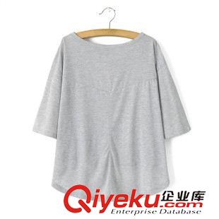 2015年4月9日上新 2015夏裝新款 韓版蝙蝠袖彩色燙鉆前短后長T恤 女原始圖片2