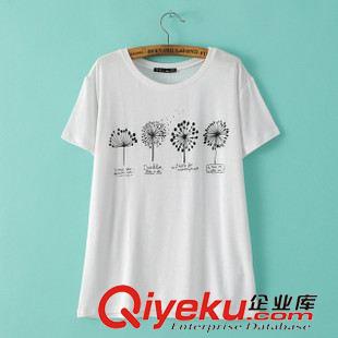 2015年4月9日上新 2015夏裝新款 韓版蒲公英印花短袖T恤 打底衫女原始圖片3