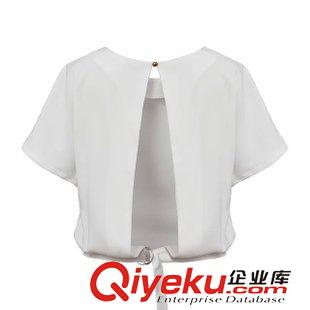 2015年4月2日上新 2015夏裝新款  歐美風修身款高腰短款短袖打結雪紡衫 襯衣女原始圖片2
