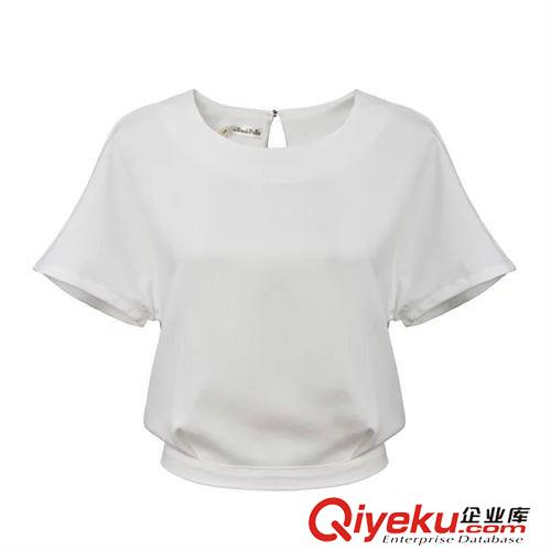 2015年4月2日上新 2015夏裝新款  歐美風修身款高腰短款短袖打結雪紡衫 襯衣女原始圖片3