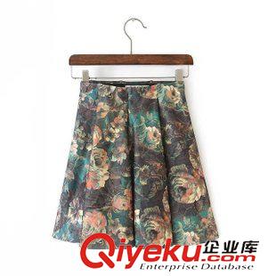 2015年2月上新 2015夏裝新款 歐美高腰短款寬擺印花迷你傘裙  短裙女原始圖片2