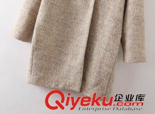 2014年7月上新 歐美風(fēng)2014秋冬新款  休閑時(shí)尚V領(lǐng)長(zhǎng)袖兩?？蹖捤煽钛蚪q大衣原始圖片3