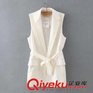 7.21新款 15秋裝新款 歐美風修身款簡約質感腰帶馬甲 背心女原始圖片2