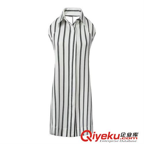 7.7新款 15夏裝新款 歐美風后背打結露背條紋襯衫連衣裙原始圖片3