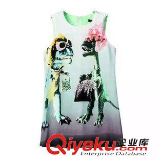 7.4新款 2015女裝新款歐美風時尚印花無袖連衣裙
