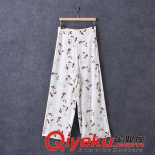 7.3新款 15夏裝新款  歐美田園風(fēng)碎花人棉印花闊腿褲 休閑長(zhǎng)褲女原始圖片2