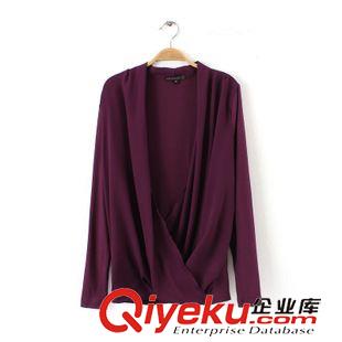 7.3新款 15夏裝新款 歐美風修身款交叉拼接長袖襯衫 襯衣女原始圖片2
