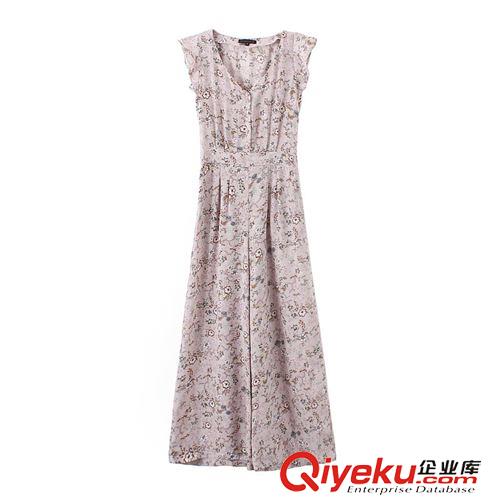 7.2新款 15夏裝新款 歐美海報款印花修身飛袖連體長褲闊腿褲 休閑長褲女原始圖片3