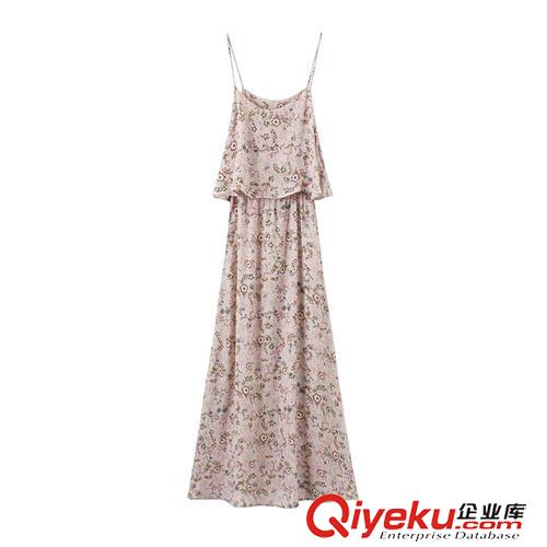 7.2新款 15夏裝新款  歐美風(fēng)修身款碎花吊帶連衣裙  拖地長(zhǎng)裙原始圖片3