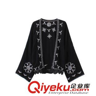 7.1新款 15秋裝新款 歐美海報款度假風(fēng)刺繡和服防曬衫 開衫外套女原始圖片2