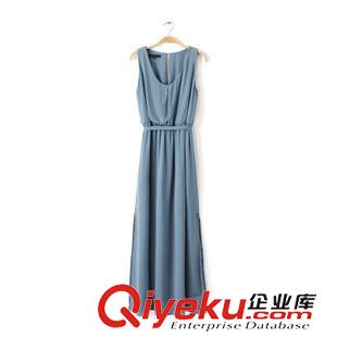 7.1新款 15夏裝新款 歐美風修身款純色斗篷系帶長款連衣裙原始圖片2
