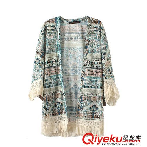 7.1新款 15夏裝新款  歐美民族風(fēng)流蘇開衫和服披肩 外套女原始圖片3