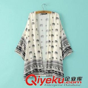 7.1新款 15夏裝新款 歐美風(fēng)寬松款青花瓷印花長(zhǎng)和服開衫 外套女
