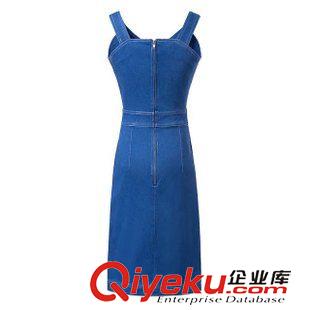 2015年6月30日上新 15秋裝新款 歐美風(fēng)明星同款鏤空收腰吊帶牛仔連衣裙 包臀裙女原始圖片2