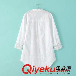 2015年6月30日上新 15夏裝新款 歐美風(fēng)麻拼蕾絲七分袖襯衫 襯衣女原始圖片2