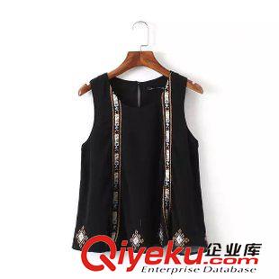 2015年6月28日上新 15夏裝新款 歐美風(fēng)彩色刺繡雙層雪紡上衣 襯衫女原始圖片3