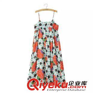 2015年6月2日上新 15夏裝新款 歐美風雪紡印花吊帶連衣裙 A字裙女原始圖片2
