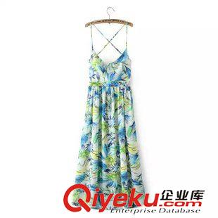 2015年6月1日上新 15夏裝新款 歐美風(fēng)定位印花無袖收腰連衣裙 拖地長裙女