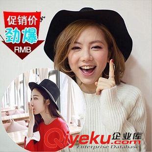 gf羊毛呢禮帽 英倫復古歐美風羊毛呢大檐帽韓版圓頂波浪邊大沿禮帽遮陽帽子女仿