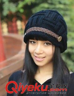 半價清倉毛線帽 韓版帶帶魚韓國針織帽 毛線帽 秋冬女 帽子 冬季 冬天帽拼色皮帶原始圖片3