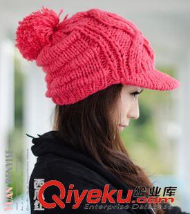 半價清倉毛線帽 冬天女士帽子 韓版 潮 短檐大毛球 韓國手工針織帽粗毛線帽鴨舌帽原始圖片2