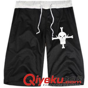 男女休閑短褲 情侶褲女男海賊王火拳艾斯OP白胡子休閑短褲運(yùn)動(dòng)五分衛(wèi)褲批發(fā)