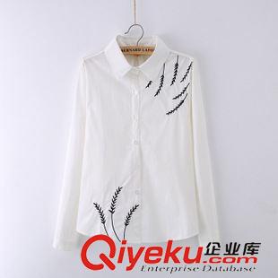 襯衫 實拍日系森女繡花棉麻長袖文藝白襯衫女打底襯衣中長款