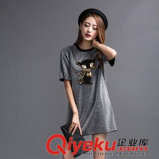 連衣裙 夏季連衣裙秋寬松顯瘦不挑人 時尚萌趣貓咪圖案亮片裙子原始圖片2