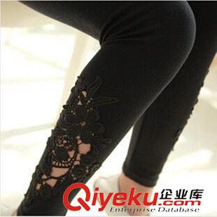 冬款推薦 韓版春裝新款女 側(cè)邊雕花蕾絲打底褲 修身顯瘦小腳九分褲義烏批發(fā)原始圖片2