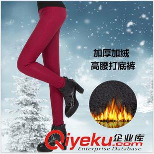 掌柜推薦 秋冬新款加厚加絨保暖高腰彈力彩色小腳鉛筆褲 大碼打底褲女 批發(fā)原始圖片2