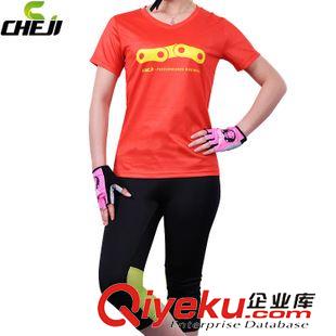 騎行T恤系列 CHEJI骷髏粉色騎行服短袖套裝 女夏自行車(chē)騎行服zp上衣短褲裝備