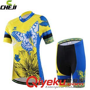 騎行短套裝 CHEJI骷髏粉色騎行服短袖套裝 女夏自行車騎行服zp上衣短褲裝備
