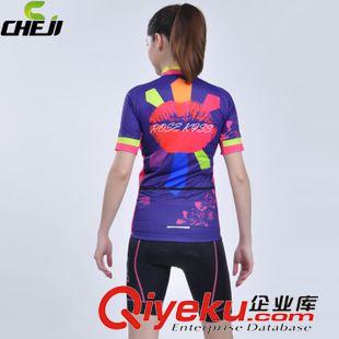 騎行短套裝 CHEJI新款KISS彩色騎行服短袖套裝女 夏季吸濕排汗騎行服精品熱賣原始圖片3