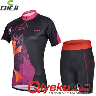 騎行短套裝 cheji新款蒲公英粉色騎行服短袖套裝 女春夏排汗透氣騎行裝備爆款