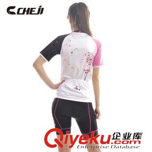 騎行短套裝 cheji新款蒲公英粉色騎行服短袖套裝 女春夏排汗透氣騎行裝備爆款