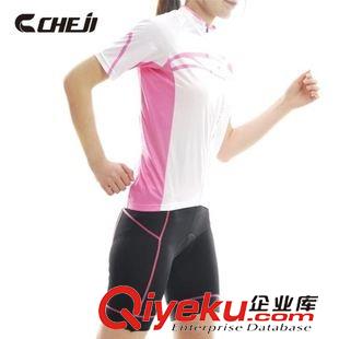 騎行短套裝 cheji新款逸彩飛揚粉色騎行服短袖套裝女春夏季吸濕透氣zp訂做原始圖片2