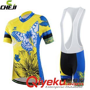 背帶短套裝 CHEJI骷髏暗紋騎行服背帶短套女 春夏單車服排汗透氣套裝精品促銷