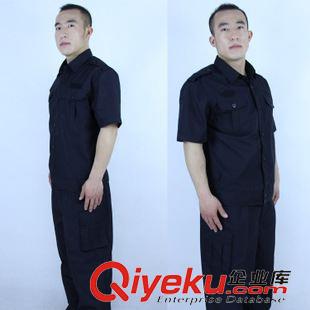 夏裝作訓 夏季滌棉藏藍色格子布短袖保安作訓服套裝  軍迷服飾夏季訓練服原始圖片3