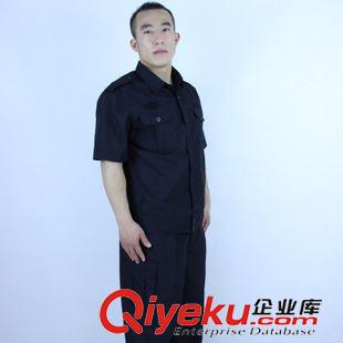 春秋款工作服 夏季滌棉藏藍(lán)色格子布短袖保安作訓(xùn)服套裝  軍迷服飾夏季訓(xùn)練服