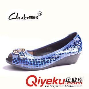 工作鞋 2015{zx1}款真皮鱷魚紋休閑女鞋 坡跟牛皮透氣淺口女單鞋 品牌鞋子原始圖片2