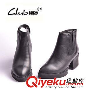 皮靴 2015秋冬新款日韓粗跟女靴 真皮加絨尖頭女棉靴 高跟厚底時(shí)尚短靴原始圖片2