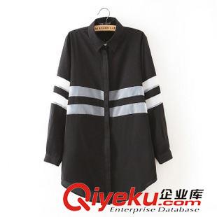 女式襯衫 現(xiàn)貨2015夏季新款女裝韓版條紋歐根紗拼接中長款長袖襯衫襯衣女原始圖片2